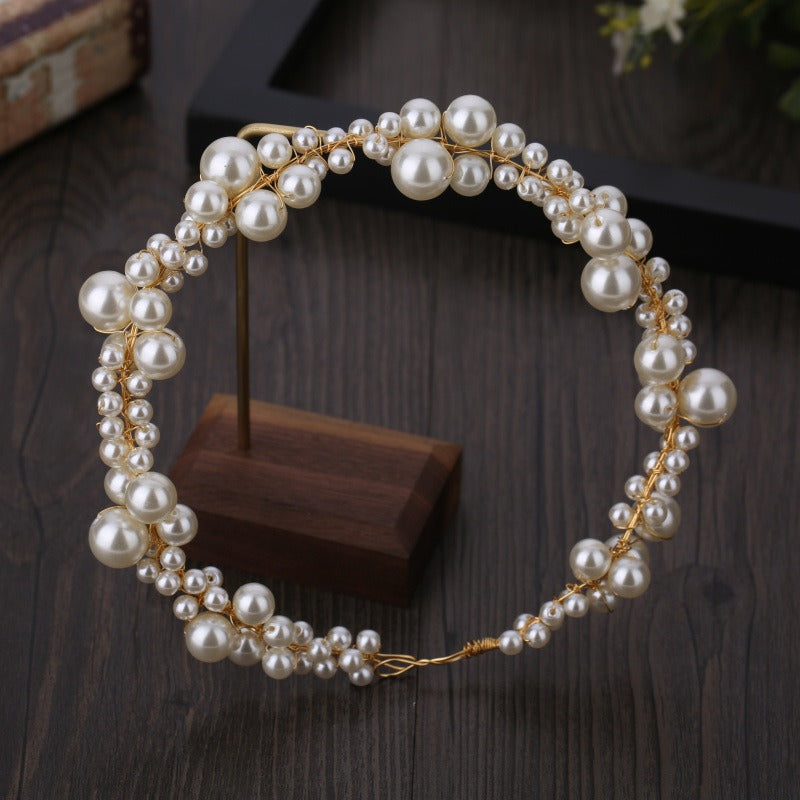 Handmade pearl twisted bead beaded soft chain headband headwear