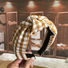 Load image into Gallery viewer, Retro middle knotted headband fabric plaid wide-brimmed hairband hairpin
