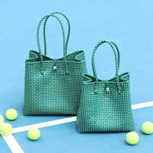 Load image into Gallery viewer, Toko Bazaar Woven Tote Bag - in Green - HOUSE OF MAGNOLIAS bag, Basket, basket bag, beach bag, beach basket, Green, Handbag, Just, nautical, plastic, pool bag, pool basket, recycled plastic, 
