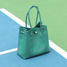 Load image into Gallery viewer, Toko Bazaar Woven Tote Bag - in Green - HOUSE OF MAGNOLIAS bag, Basket, basket bag, beach bag, beach basket, Green, Handbag, Just, nautical, plastic, pool bag, pool basket, recycled plastic, 
