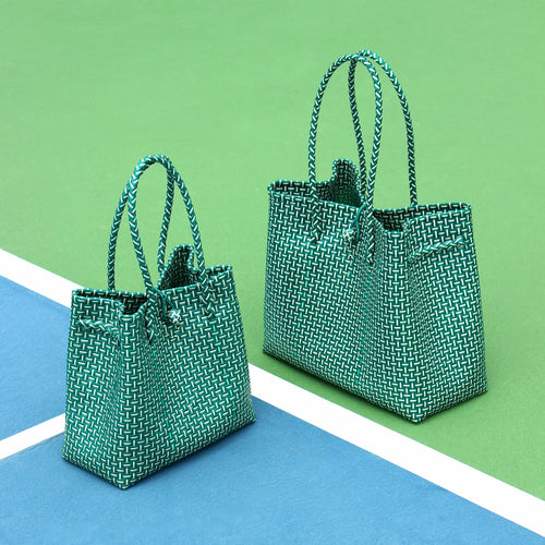 Toko Bazaar Woven Tote Bag - in Green - HOUSE OF MAGNOLIAS bag, Basket, basket bag, beach bag, beach basket, Green, Handbag, Just, nautical, plastic, pool bag, pool basket, recycled plastic, 