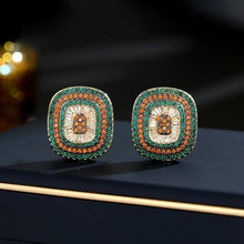 Load image into Gallery viewer, French retro earrings, light luxury, high-end micro-inlaid technology, geometric colored zirconium earrings
