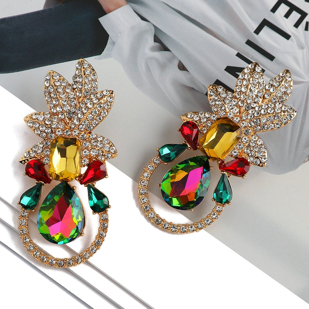 Leaves full of diamonds and colorful crystal personalized earrings