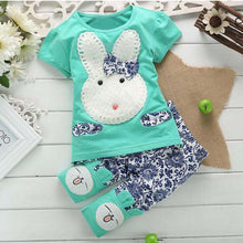 Load image into Gallery viewer, Baby Girls Bunny Embroidered Short Sleeve Suit Set
