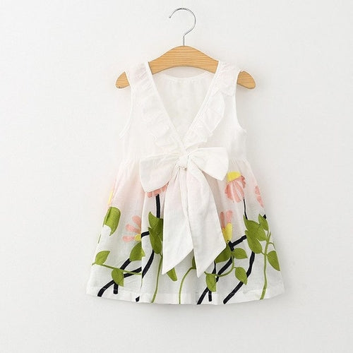 Baby's Girls Big Bow V-neck Embroidery Dress