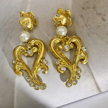 Load image into Gallery viewer, Heart-set diamond elegant retro earrings exaggerated hollow metal heart-shaped earrings
