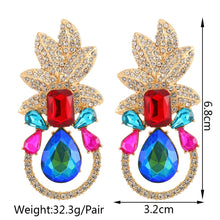 Load image into Gallery viewer, Leaves full of diamonds and colorful crystal personalized earrings
