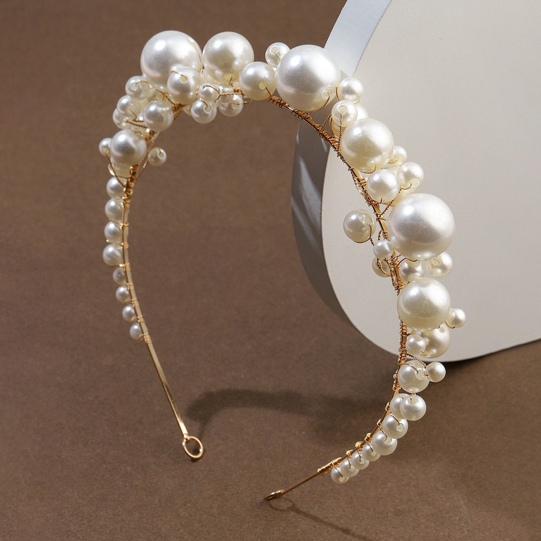 Retro bride headwear with simple pearl headbands