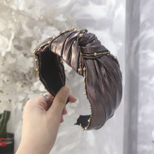 Load image into Gallery viewer, Imitation leather PU fabric beaded knotted wide-brimmed hair hoop headband for women with hair
