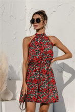 Load image into Gallery viewer, Summer Sexy Halter Lace Up Floral Print mini Dress - HOUSE OF MAGNOLIAS One-piece garment, Outerwear, Summer Dress
