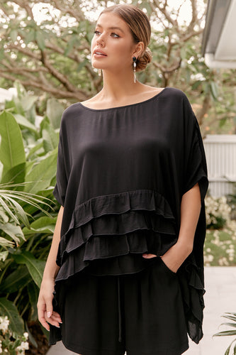 Black Adorne Blouse - Short Sleeve - HOUSE OF MAGNOLIAS black, BLOUSE, blouses & shirts, one size, top, women's fashion